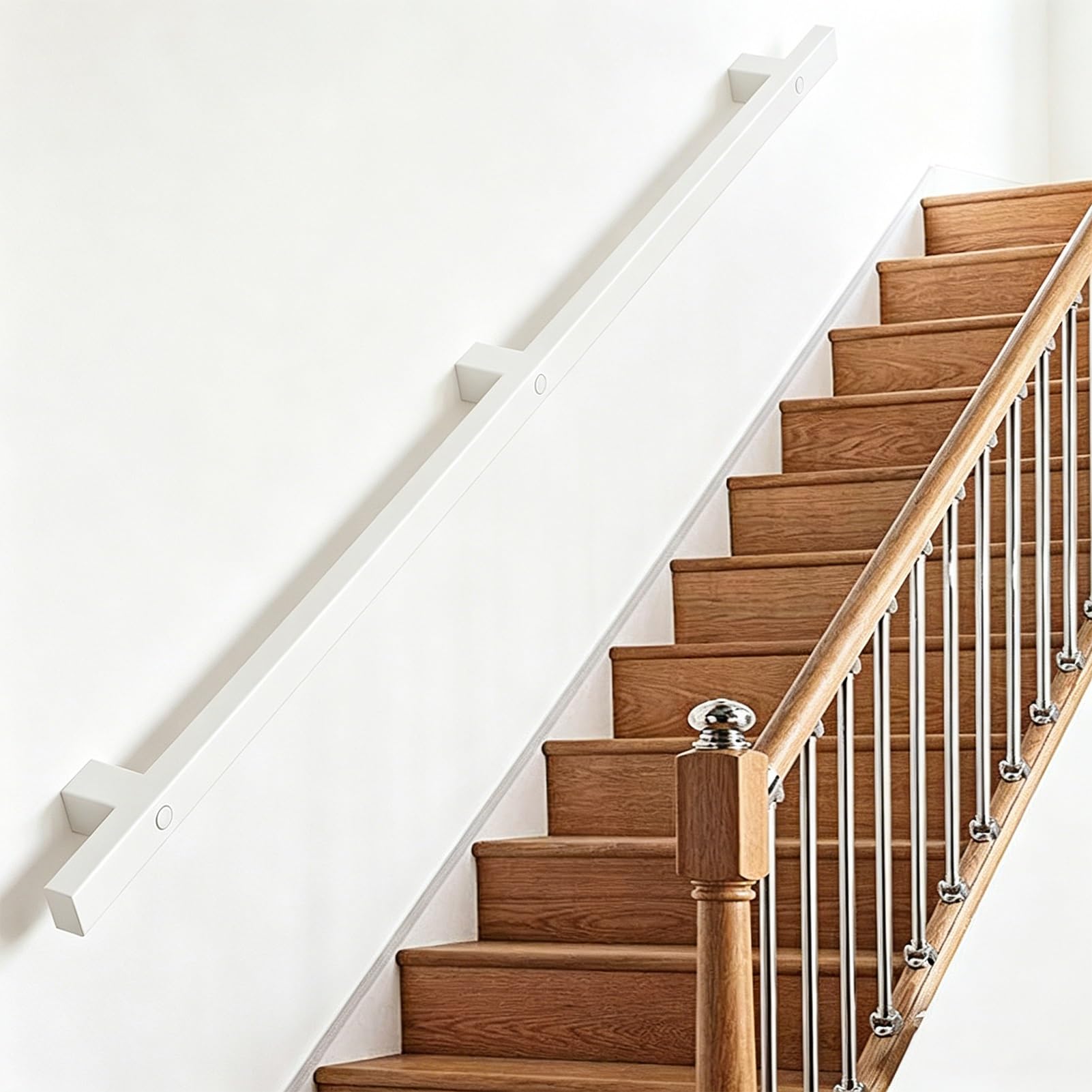 Handrails for Stairs Indoor, 1ft-20ft Stair Railing White Metal Staircase Hand Rails/Modern Wrought Iron Wall Handrail for Loft Porch Deck Outdoor(15ft/450cm)
