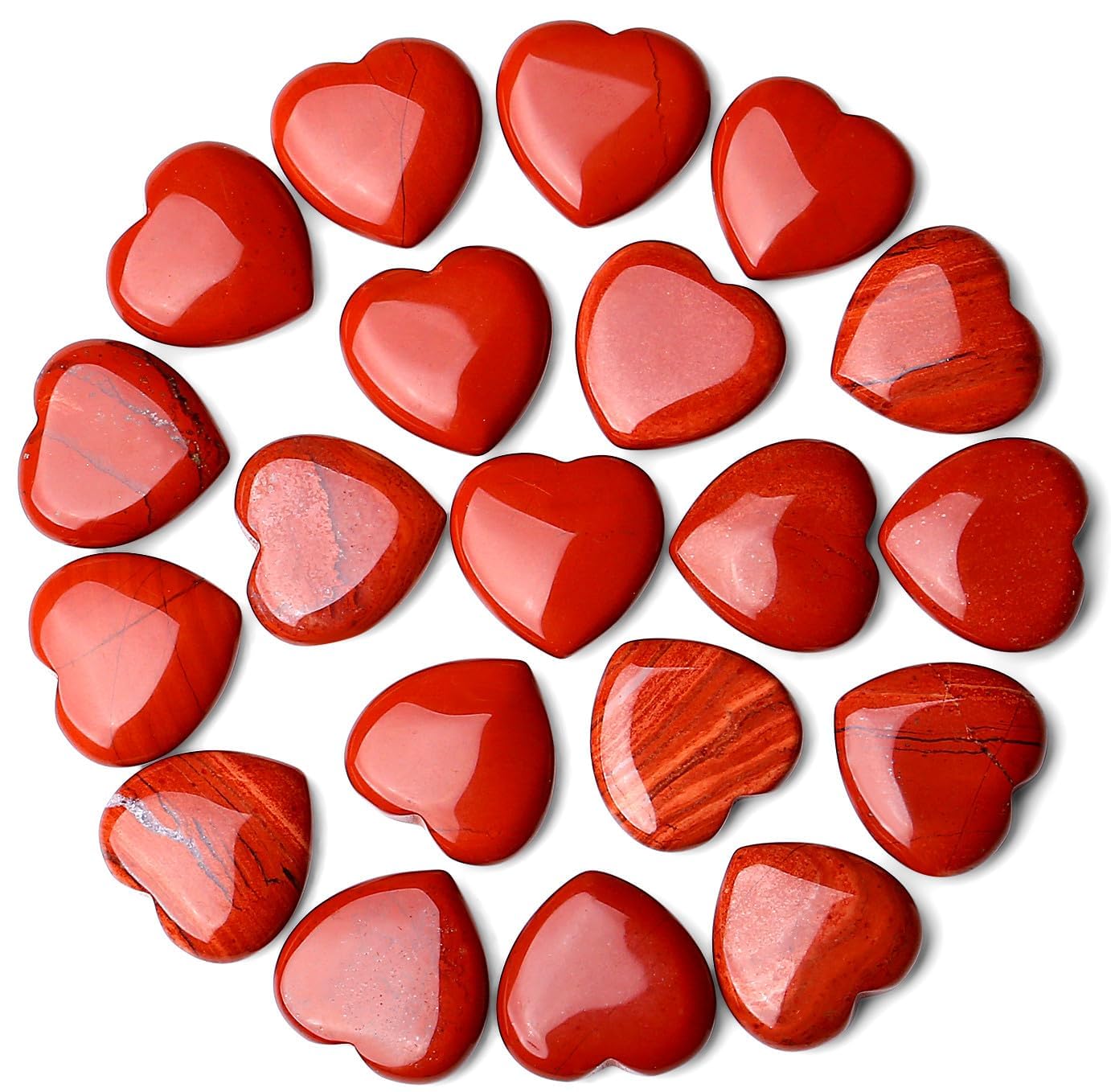 XIANNVXI20 Pcs Red Jasper Crystal Heart Red Jasper Stones Natural Red Crystals Healing Gemstones Reiki Palm Stones for Meditation Energy Balancing