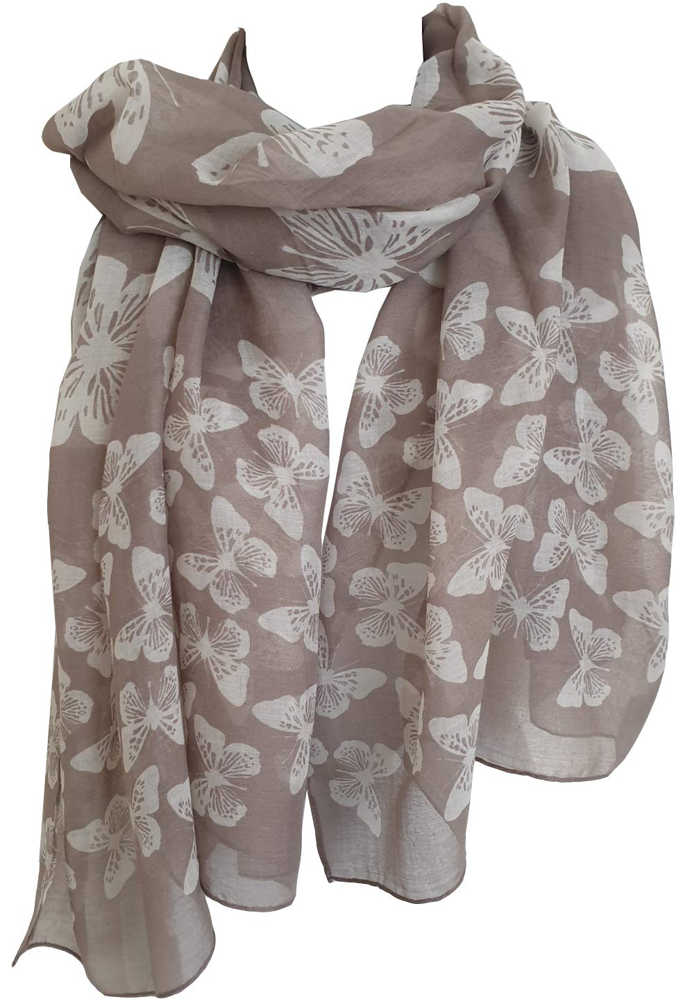 Glamlondon Women's St - Beige Butterfly Print Scarf (St - Beige)