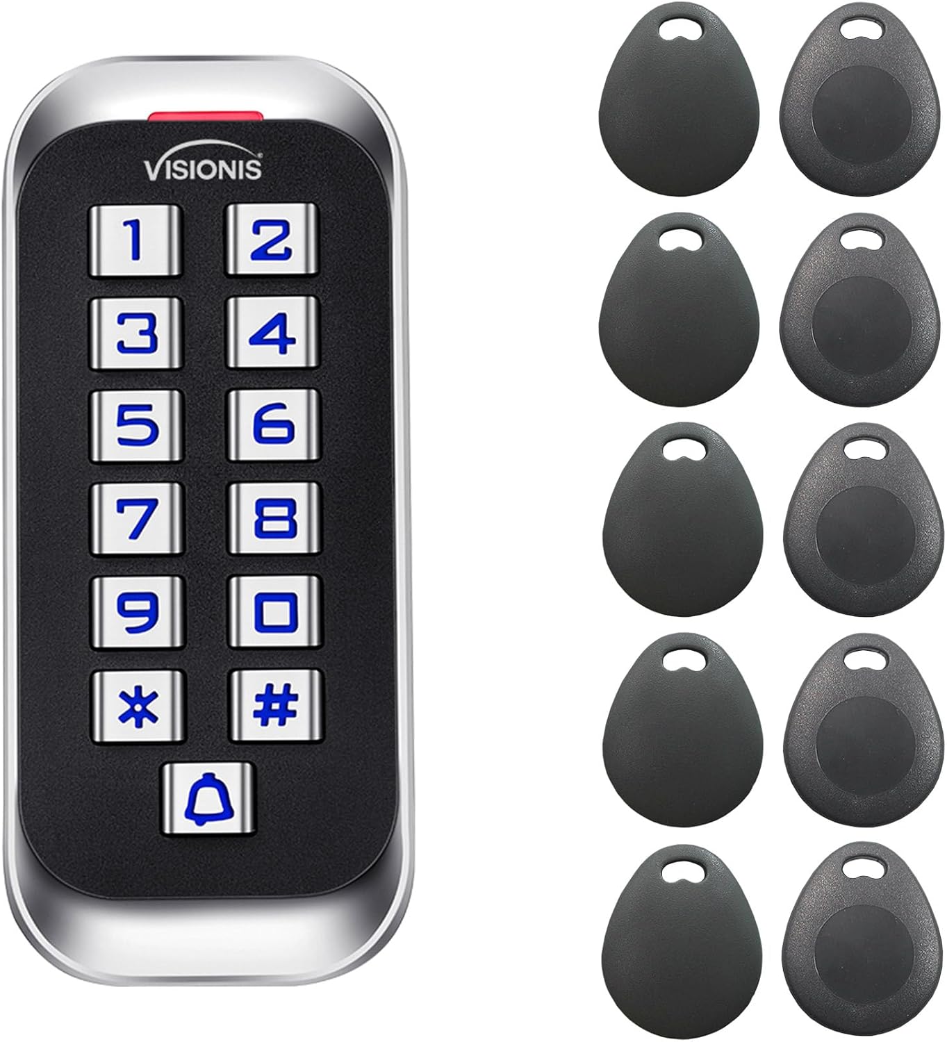 Visionis VIS-3005 Access Control Indoor + Outdoor Rated IP68 Metal Anti Vandal Keypad + Reader Standalone + Wiegand 26, Slim Design, No Software, EM Cards, 2000 Users