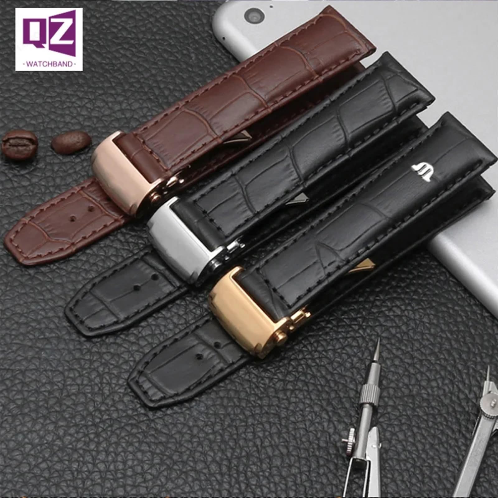 Cinturino in vera pelle per cinturino per orologio 20mm 22mm fibbia pieghevole braccialetto in pelle di mucca per il tempo libero