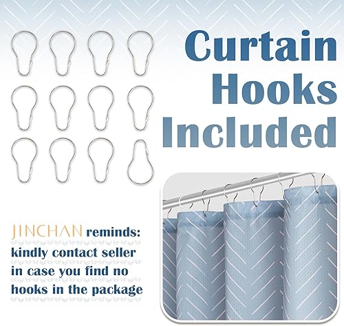 Miniatura 7 de jinchan Cortina de ducha extra larga sin gancho, cortina de ducha de tela de espiga en blanco y negro, cortina de ducha con cheurón en zigzag,