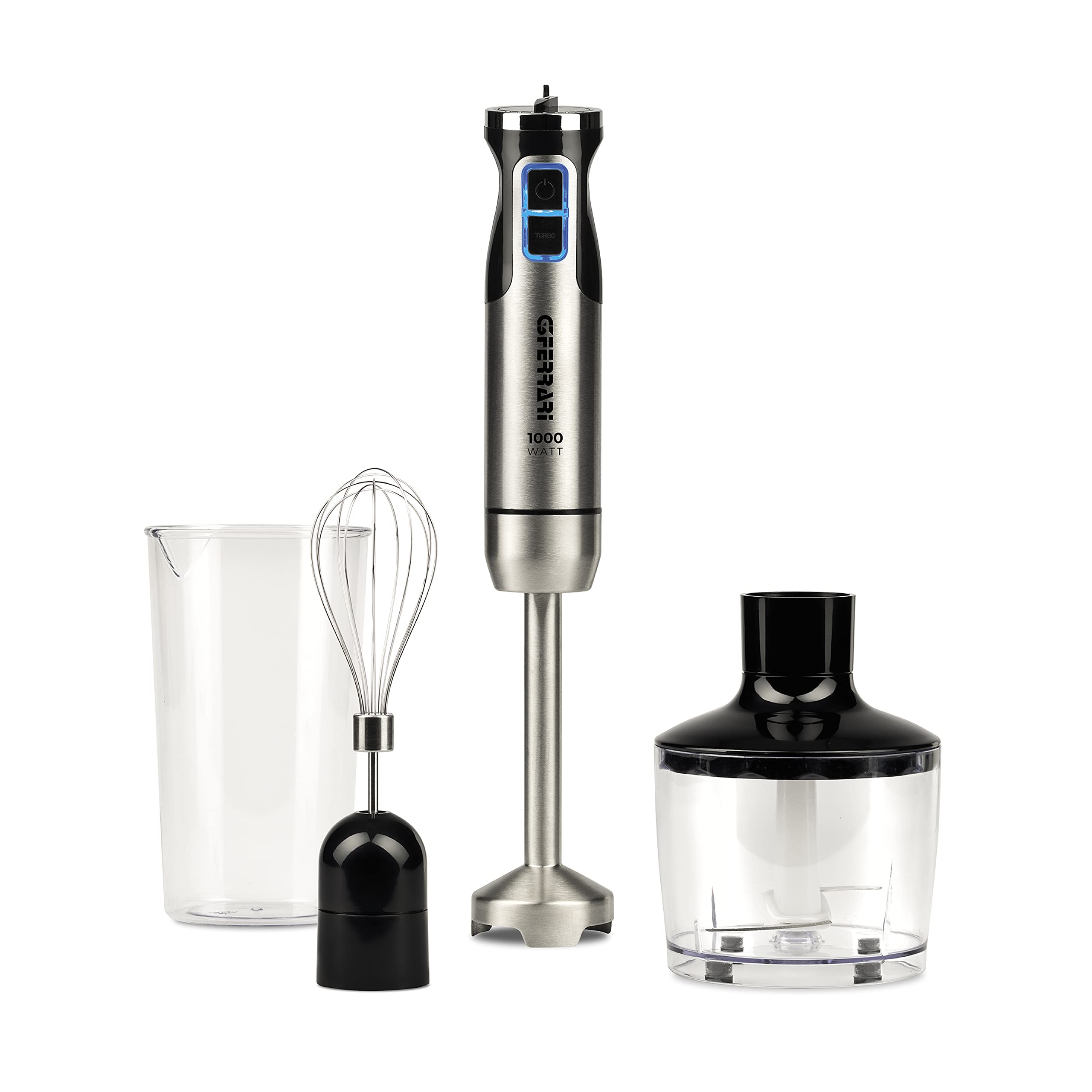 G3 Ferrari G20143 Antelao3-in-1 Stabmixer-Set mit Mixstab, Schneebesen und Zerkleinerer, DC-Motor, 1000 Watt DC, 8 Geschwindigkeiten, Turbo-Funktion, 4 Edelstahlklingen, Schwarz