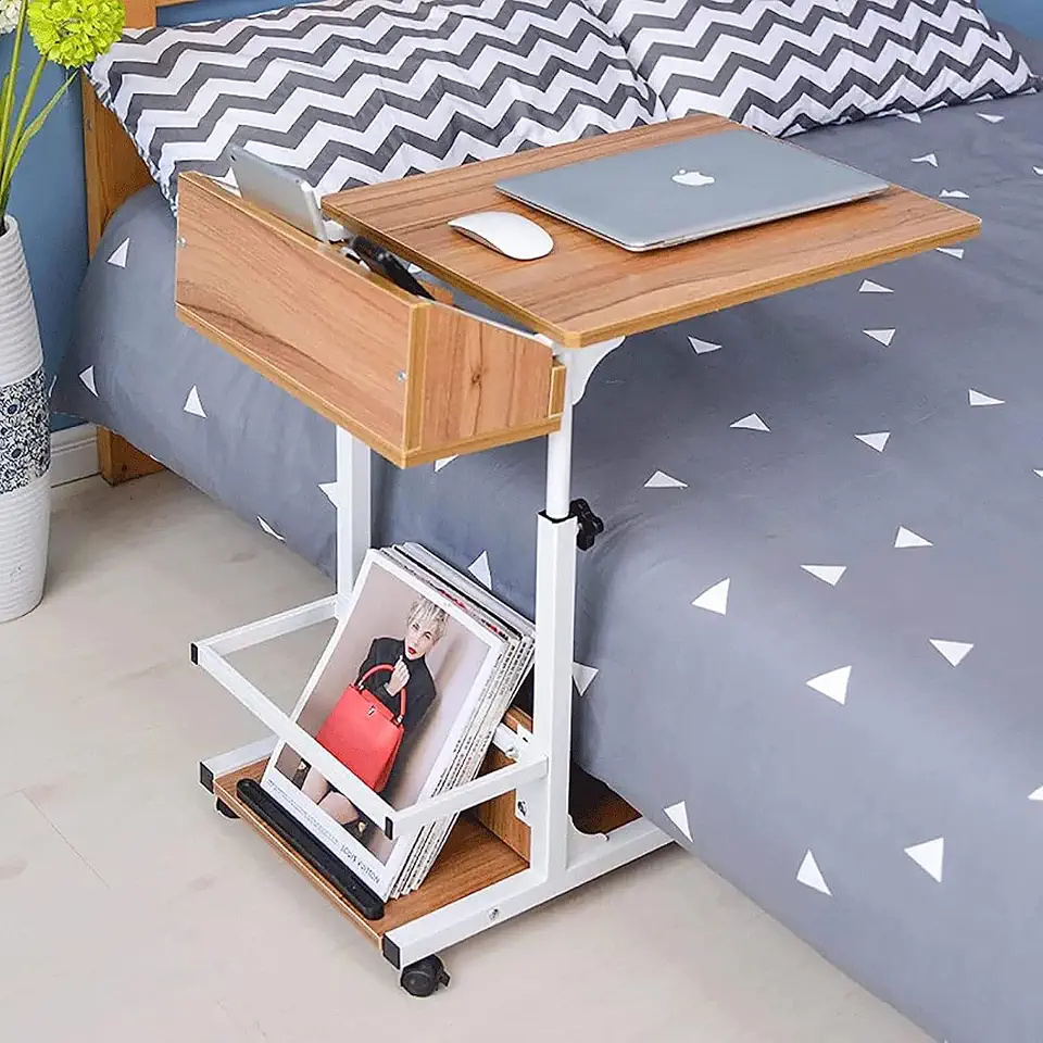 Medical Overbed Bedside Table, with Wheels and storage Side Table,Adjustable Height, for Living Room Bedroom Bedside Computer couch Snack Table (Color : A)