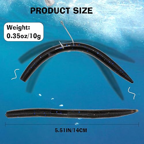 Miniatura 2 de Lfemro 50 piezas de señuelos de pesca de gusano, Swimbaits de plástico suave, señuelos de pesca para agua salada, pesca de agua dulce, kit de cebos