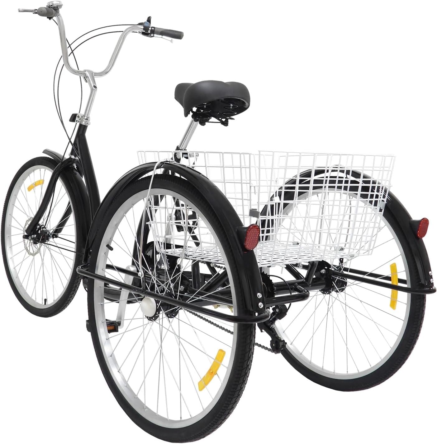 26 Zoll-Dreirad Für Erwachsene, 6 Gang Dreirad Mit Einkaufskorb, 3 Rad Fahrrad Dreirad Für Erwachsene, City Bikes, Schwarz 26inch