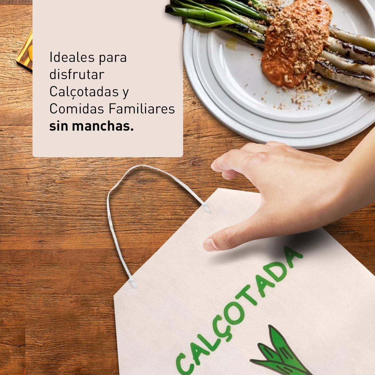 PimPam Factory Baberos para Calçots Desechables de 32x50 cm - Babero Desechable - Repelente al Agua con Cierre de Goma - Ideal para Calçotadas y Comidas Familiares
