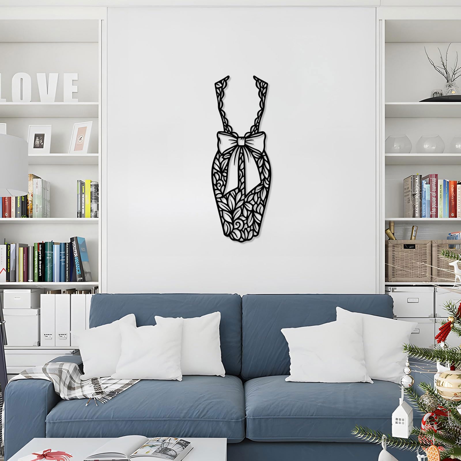 Metalowa sztuka ścienna, rustykalna dekoracja ścienna wisząca dekoracja wnętrz domu (61 cm) | Kwiatowa kokarda sukienka metalowa sztuka ścienna metalowa dekoracja zewnętrzna metalowe znaki dekoracja ścienna