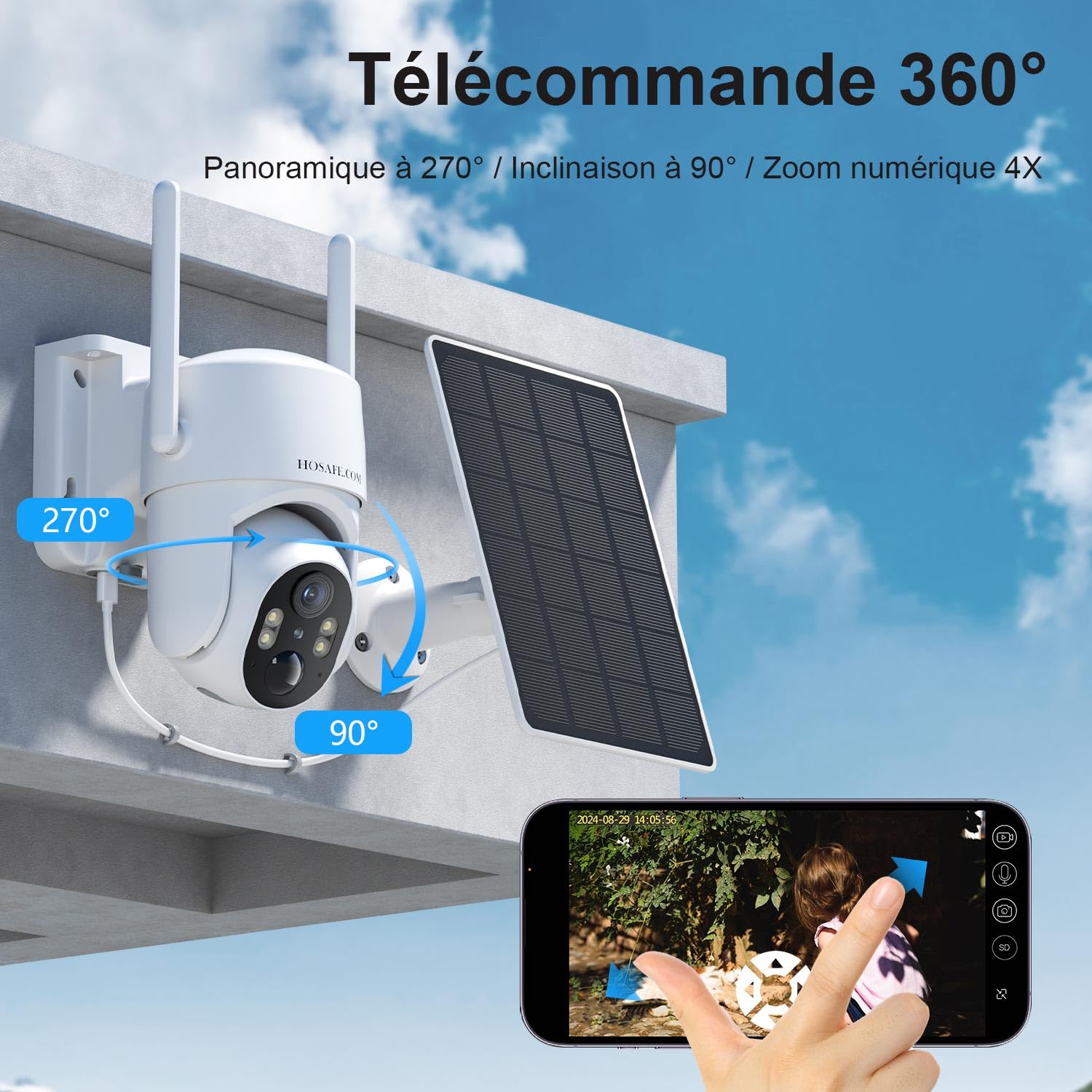 Caméra de Surveillance Extérieur Sans fil, Camera Surveillance WIFI Exterieure sans fil, Camera Exterieur Sans fil 2K, Alarme de Détection de Mouvement, Vision Nocturne en Couleur