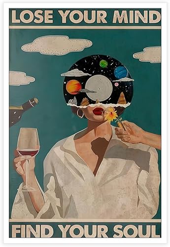 Miniatura 19 de Póster retro con texto en inglés «Lose Your Mind Find Your Soul», arte de pared inspirador para la salud mental, arte abstracto de música cósmica