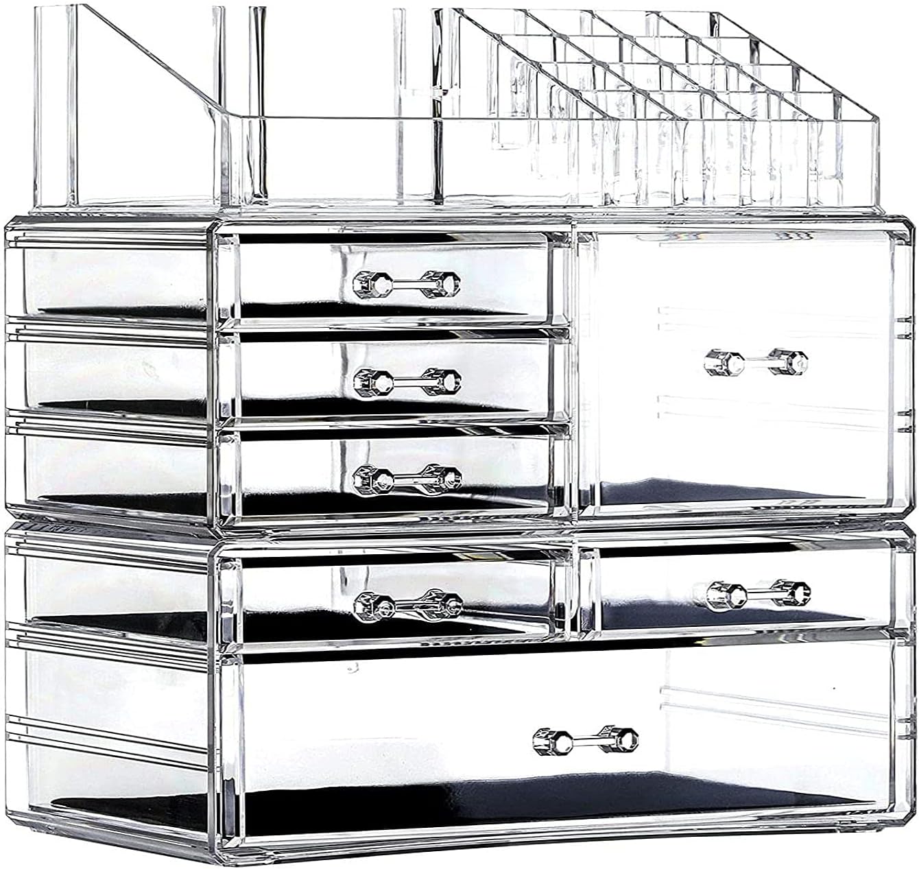 Cq acrylic Clear Makeup Storage Organizer Drawers Skin Care X Large Cosmetic Display Cases Stackable Storage Box With 7 Drawers For Dresser,Pack of 1