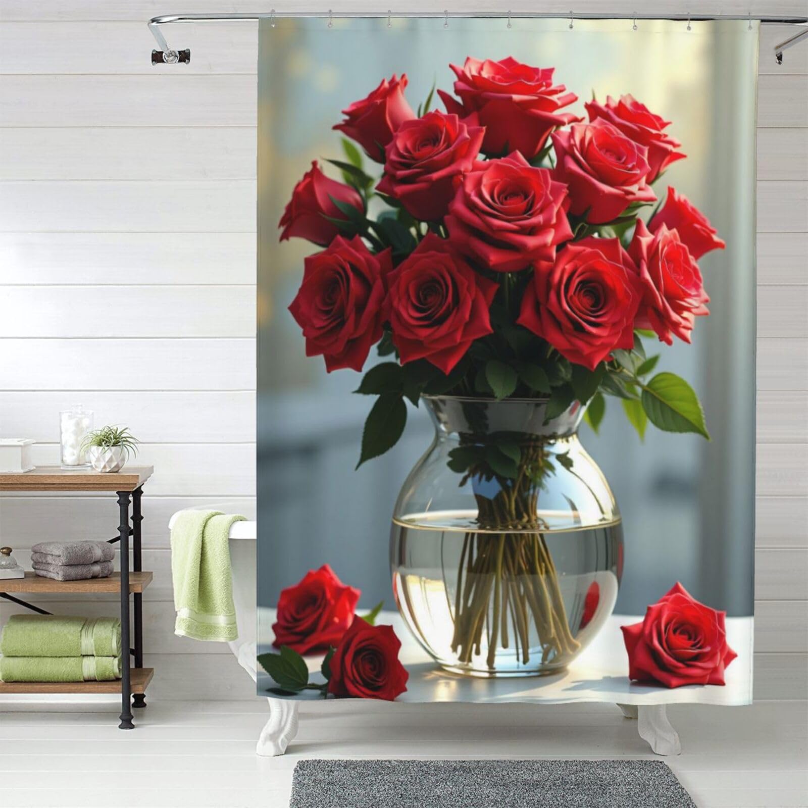 Rideau de douche en tissu anti-regard rouge rose 152,4 x 183 cm avec crochets fournis