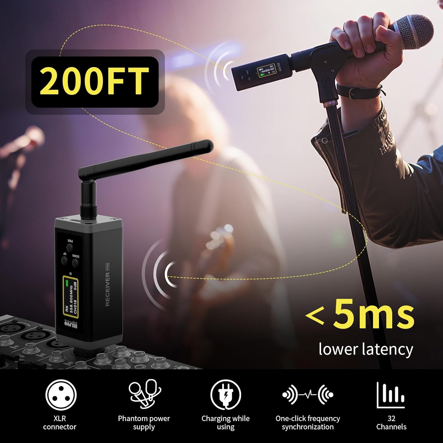 UHF Wireless XLR Transmitter and Receiver with Antenna, 200ft Range, Wireless Microphone Adapter for Dynamic & Condenser Mic, Auto Channel Scanning, Compatible with Audio Mixer, PA System, F20P - Image 3