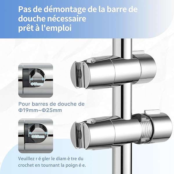 OFFO Support Pommeau de Douche Réglable de 19 à 25 mm de Diamètre, ABS Support Douchette, Support de Douche pour Barre Réglable, Porte Pommeau de Douche, Chromé - 2
