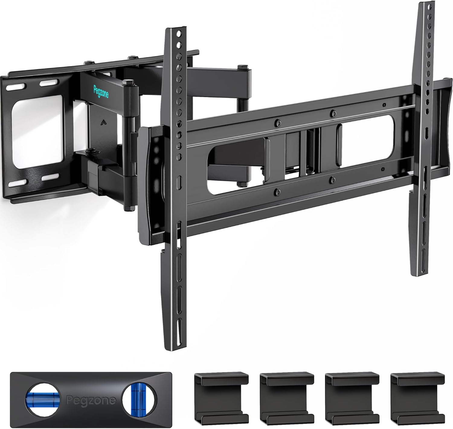 Pegzone Full Motion TV Wall Mount for 37-90 Inch TVs up to 132lbs, Swivel Tilt Extension Heavy Duty TV Bracket with Dual Articulating Arms, Pre-Assembled Wall Mount, Max 16" Wood Studs, VESA 600x400mm