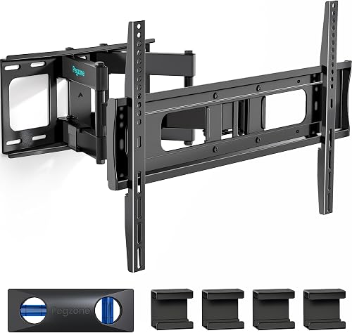 Pegzone Full Motion TV Wall Mount 4 37-90 Inch TVs up to 132lbs, Swivel Tilt Extension Heavy Duty TV Bracket wz Dual Articulating Arms, Pre-Assembled Wall Mount, Max 16'' Wood Studs, VESA 600x400mm