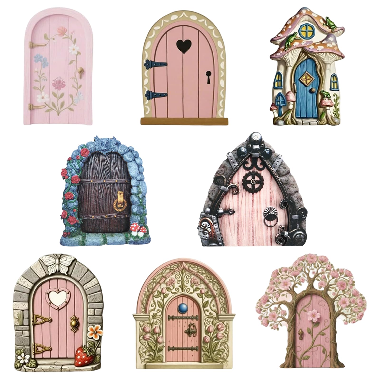 DAVBNM 8PCS Fairy Door, Fairy Garden Accessories, Wooden Fairy Doors for Garden, For Home Garden Tree Indoor Decor Lawn Yard Art Trees
