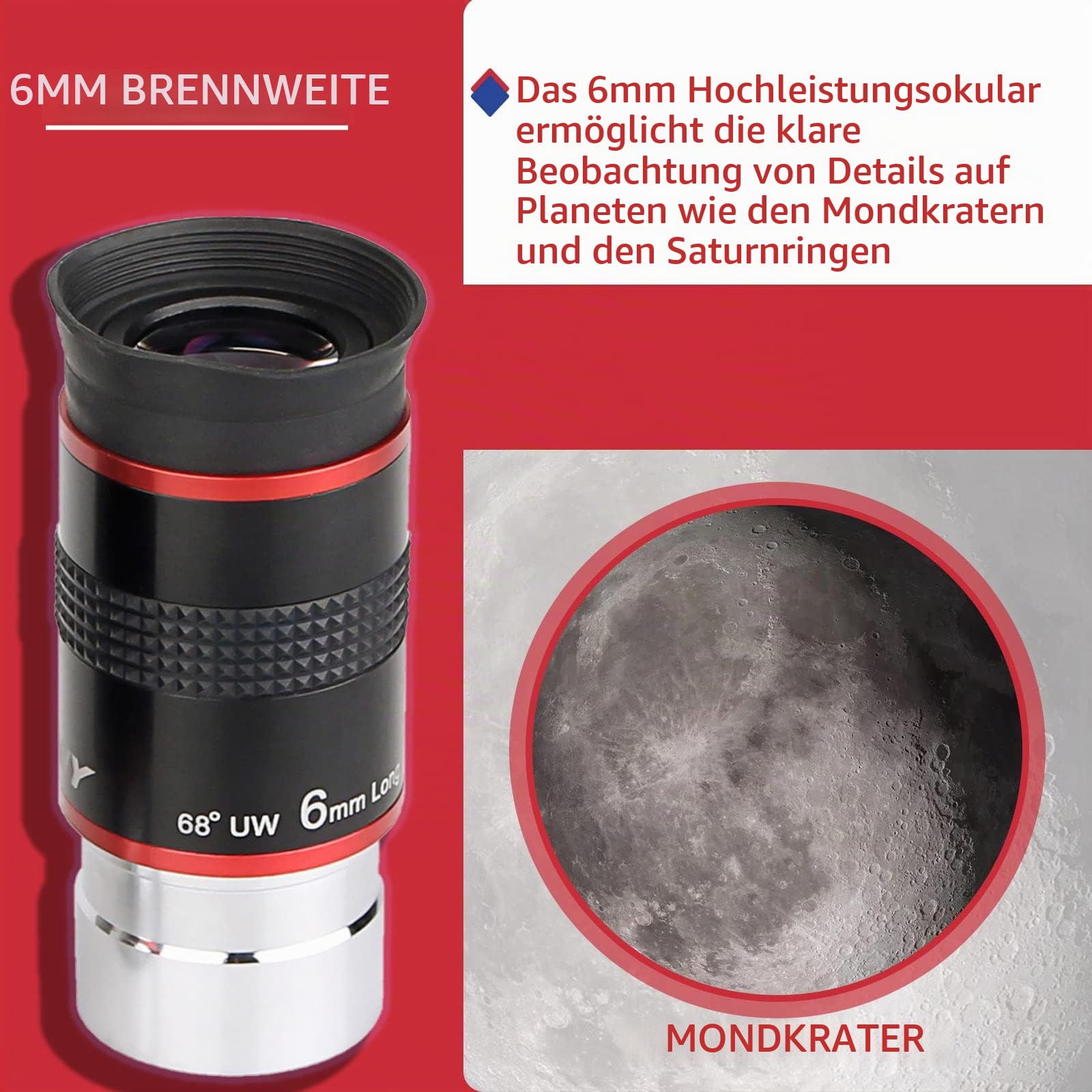 Svbony Okular Teleskop 6 mm 68° Weitwinkel 1,25 Zoll FMC-Linse 17 mm Augenabstand Astronomie