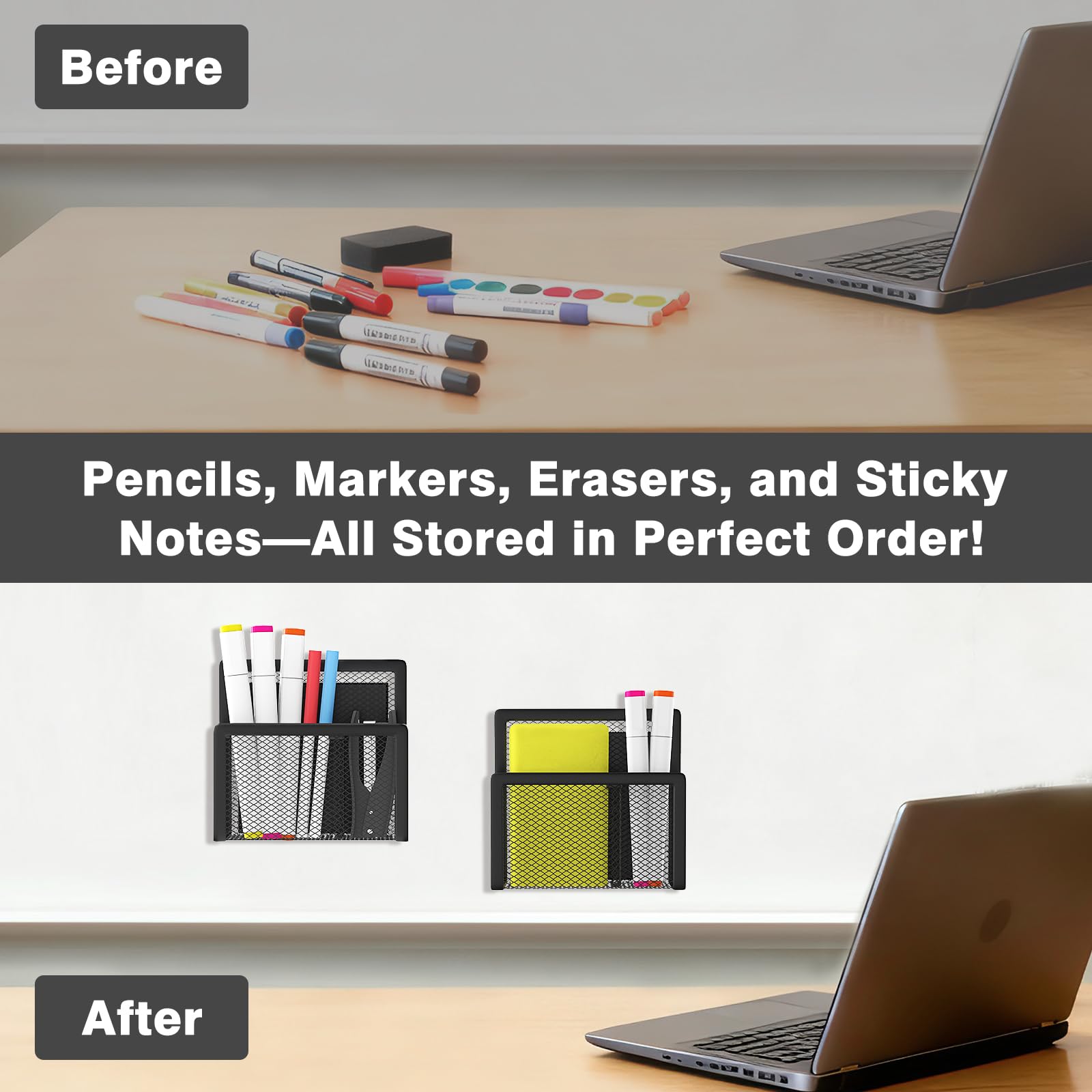 MoKo 2 Stück Magnetischer Stifthalter aus Netzgewebe zur Aufbewahrung, Magnetische Stifthalter für Whiteboards, Magnetische Organizer für Kühlschrank, Spind, Schule, Büro, Zuhause – Schwarz