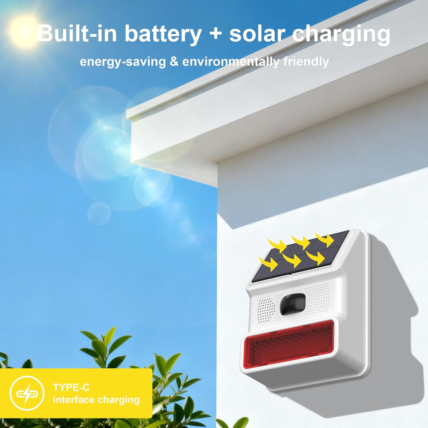 Solar Outdoor Wireless Motion Sensor Alarm,High-Decibel Siren with Sound and Strobe Light Motion Sensor–Protects Homes,Farms,Garages,Ranches & More,Deters Potential Threats,NO Remote or WiFi