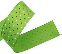 Vista 4 de Cinta de borde con alambre de múltiples lunares, carrete de 1-1/2 pulgadas, 10 metros (32.8 ft), verde con puntos de Navidad, uso para envolver