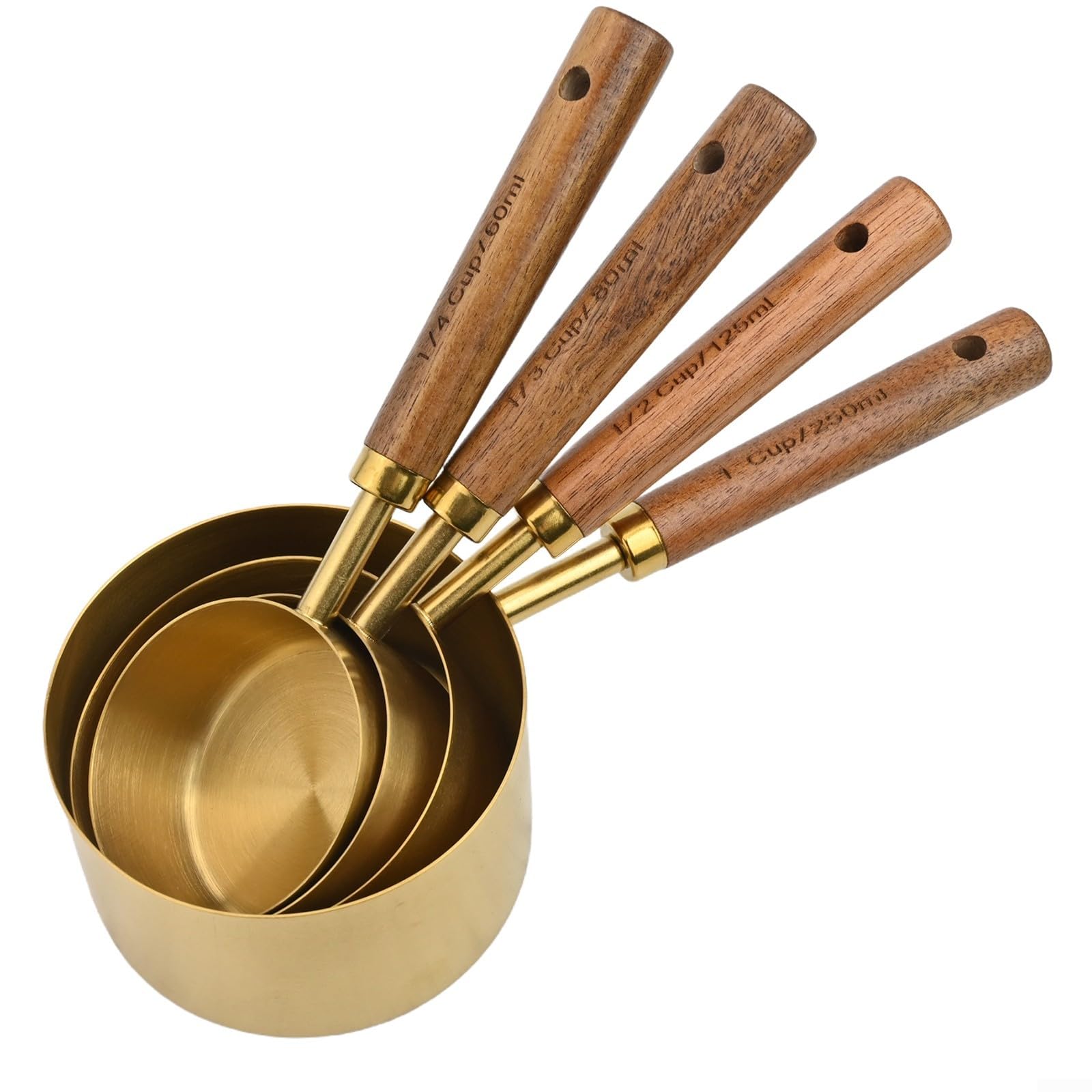 Cucharas medidoras precisas de acero inoxidable con mango de madera de acacia para hornear facil
