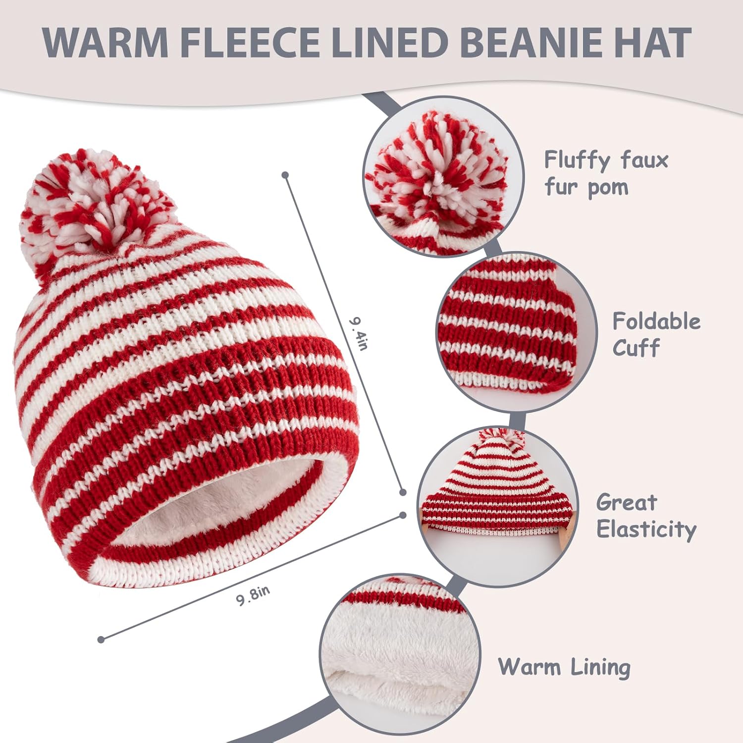 Winter Beanie Hat Scarf Gloves Set for Women Warm Fleece Knit Pompom Hat Long Scarf Touchscreen Gloves Winter Sets - Image 2