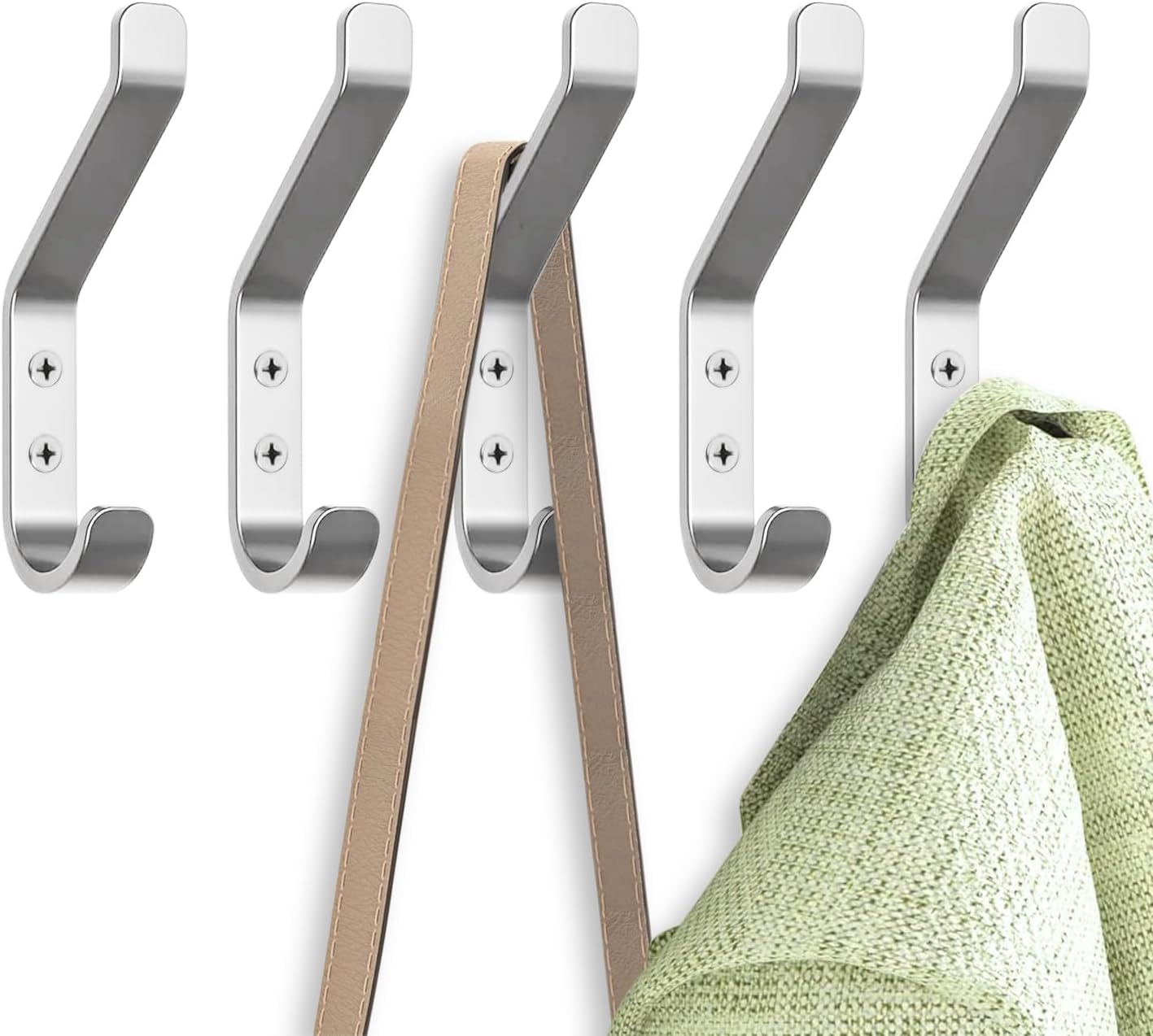 GlazieVault Coat Rack Wall Mount - Stainless Steel Coat Rack (2 Pack) - Heavy Duty Coat Hooks Wall Mounted - Hanger for Hat Towel Robes Jacket Clothes for Bathroom Entryway