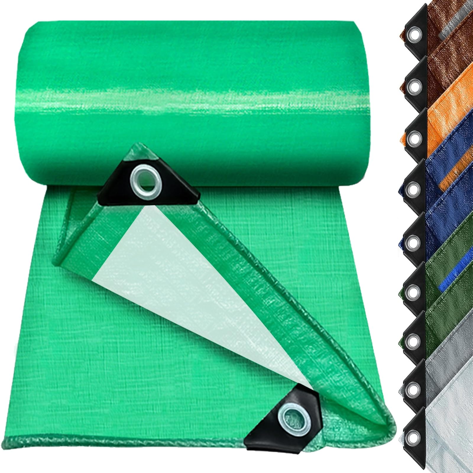 Telone Occhiellato 190 x 220 cm Leggero Antistrappo Impermeabile Antivento e Resistente Ai Raggi UV Telo 140G M² Copertura Premium per Camion, Piscina, Mobili da Giardino, Verde