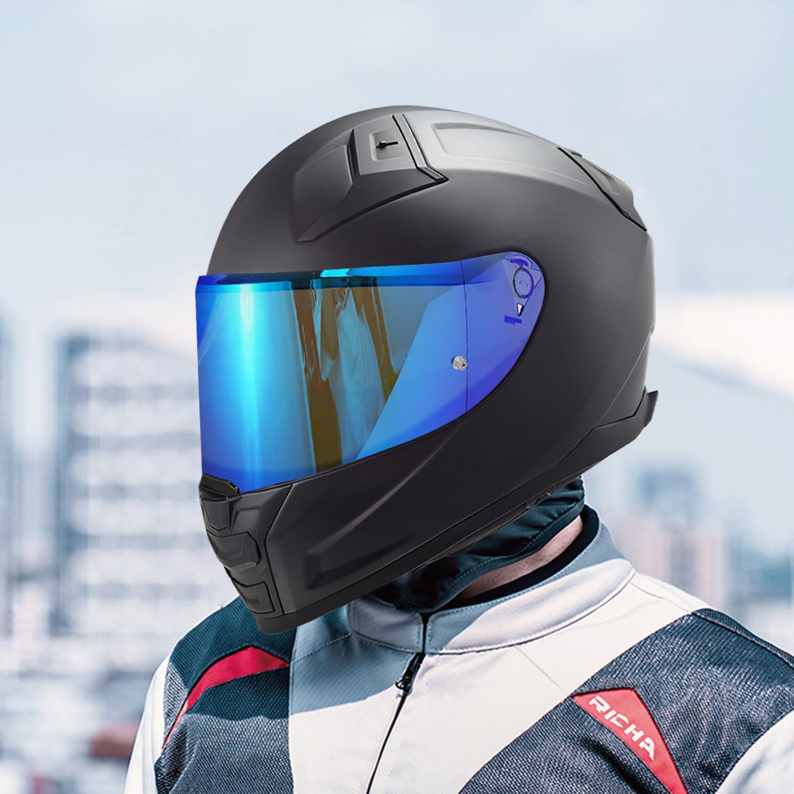 Helmvisier für FF811/VECTOR II/Citation II,Motorradhelm Visier,Motorrad Vollgesichtshelm Windschutzscheibe Schutzhülle Ersatz (Chromblau)