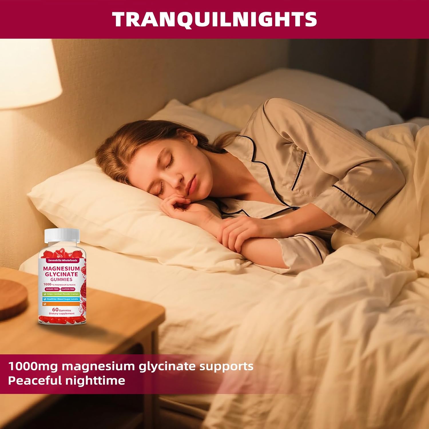 Magnesium Glycinate Gummies 1000mg - Sugar Free Magnesium Potassium Supplement for Relaxation, Calm, Stress Relief, and Sleep Support for Adults & Kids - 60 Raspberry Gummies - Image 6