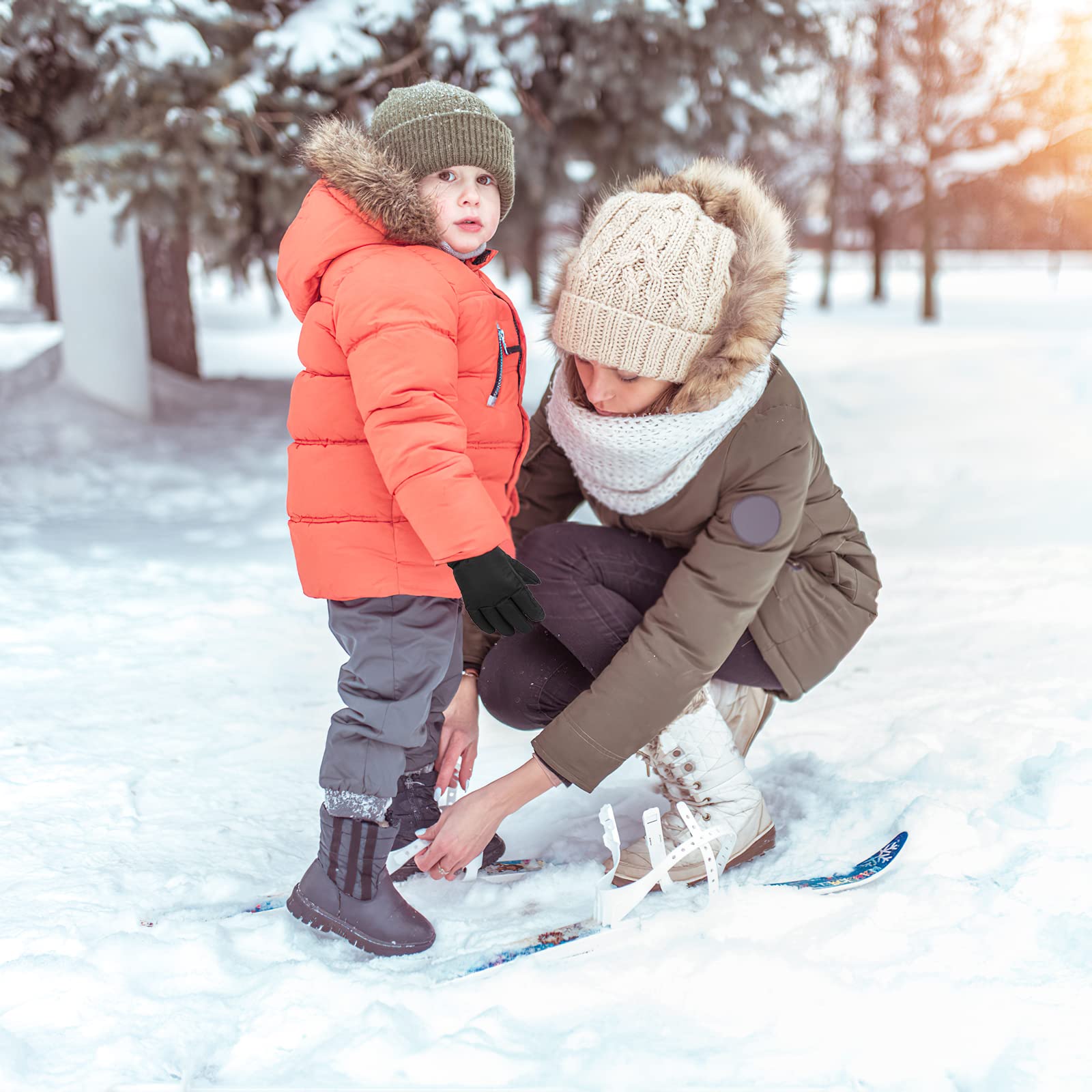 QKURT Dziecięce rękawice narciarskie, wodoodporne rękawice śniegowe, wiatroszczelne, ciepłe rękawiczki zimowe do sanek, snowboardu, jazdy na nartach, jazdy na deskorolce, dla chłopców i dziewczynek,