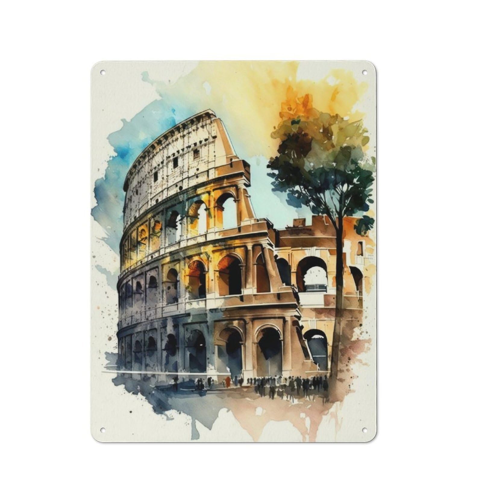 Junmoney Colosseum Charm Watercolor Rustic Metal Sign 40X30cm, Barn Style Farmhouse Wall Decor For Kitchen, Cottage, Porch Or Garden Room