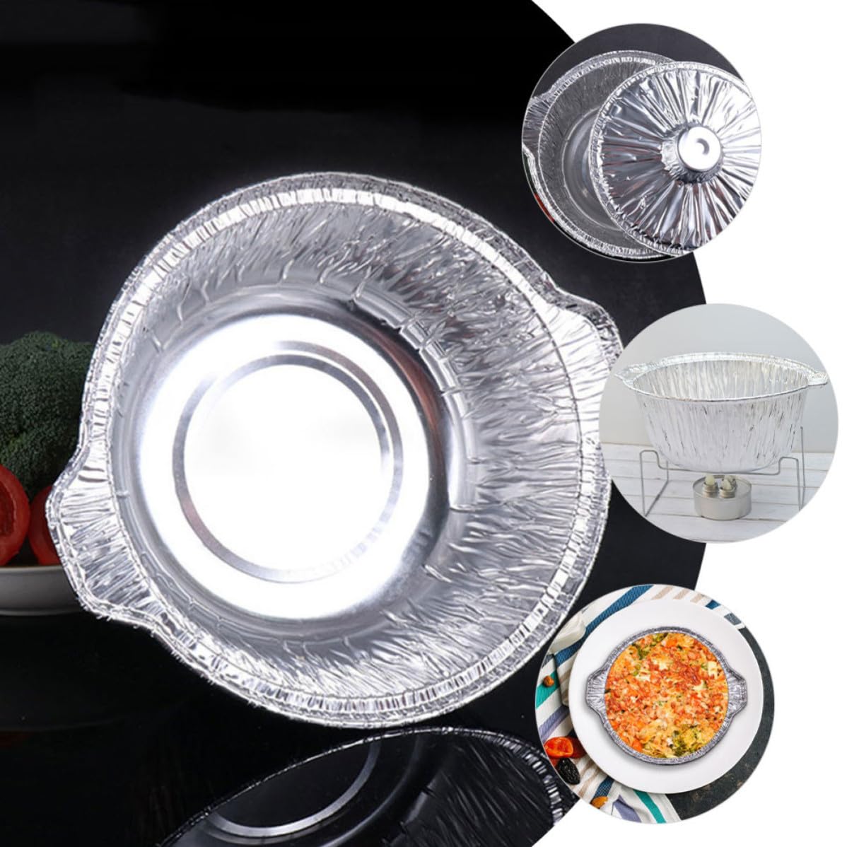 Braciere per Barbecue Portatile in Stagnola Argento da 5300ml, Usa e Getta Coperchio, Protegge Cibo Dall'umidità, per Picnic e Feste All'aperto