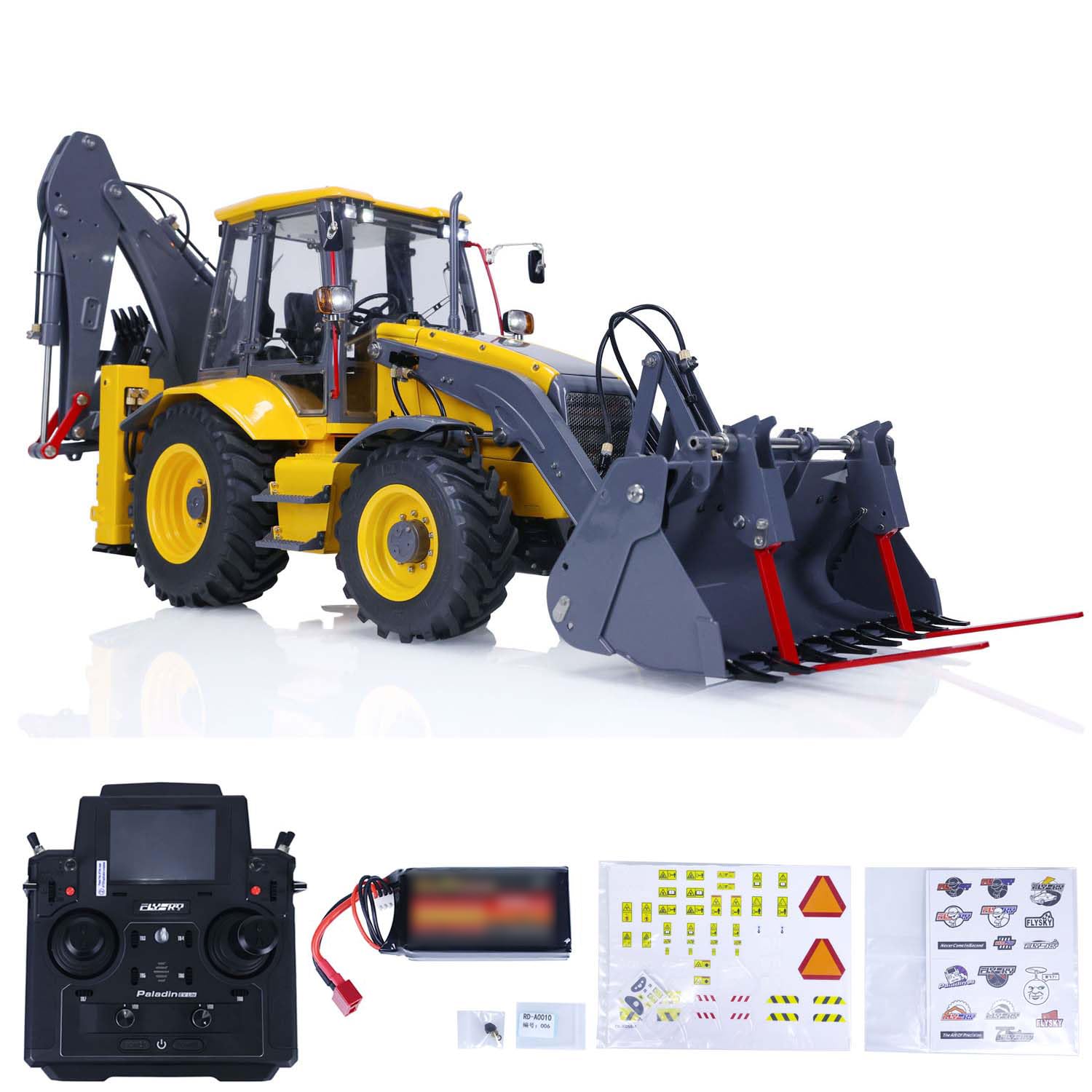 LESU 1/14 - Retroexcavadora hidráulica RC con ruedas 1/14, cargadora de metal Aoue BL71 2 en 1, vehículo de construcción pintado amarillo y gris, modelo de grado hobby para adultos