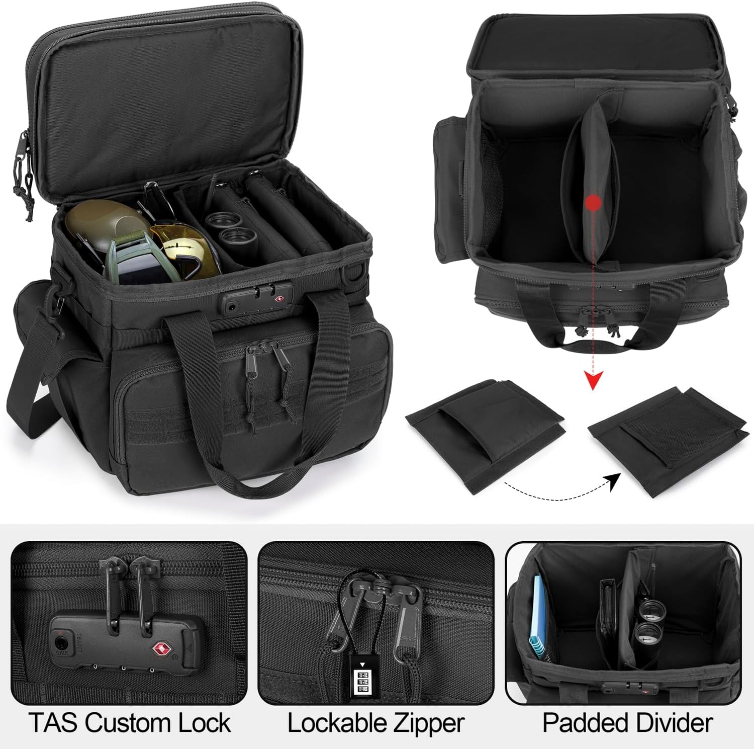 Tactical 3 Gun Range Bag with 2 Small Pistol Cases and Tactical Pistol Magazine Storage Bag with 5 Mag Slots