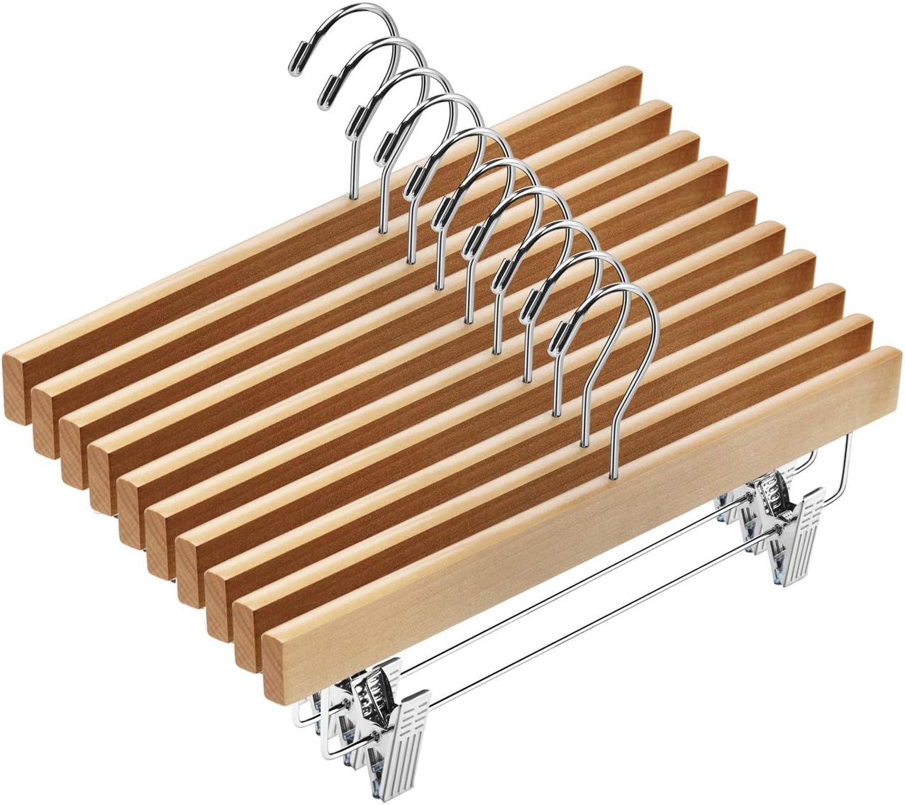 Eupako Wooden Hangers 20pcs Solid Pants Hanger with Adjustable Clips, 35cm Natural Coat Hangers Adult for Clothes, Trousers, Skirts, Slacks, Closet Organizers for Home and Wardrobe