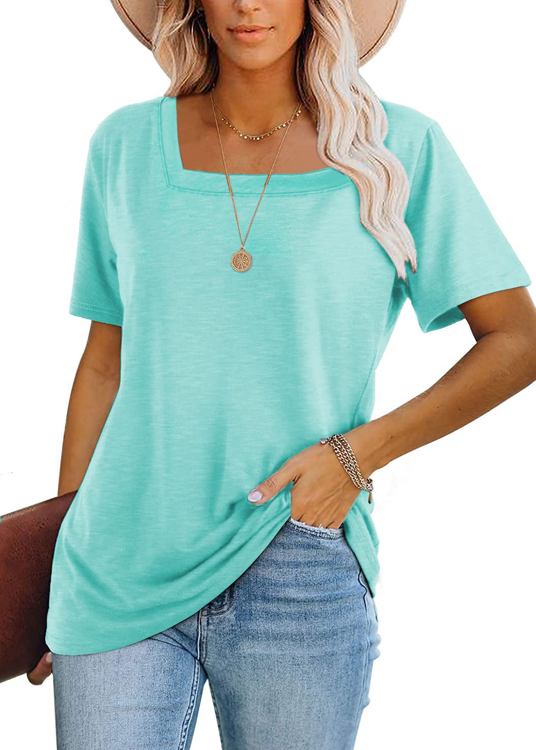 Lunivop Womens Tops Casual V Neck Short Sleeve Solid Color Basic T Shirt