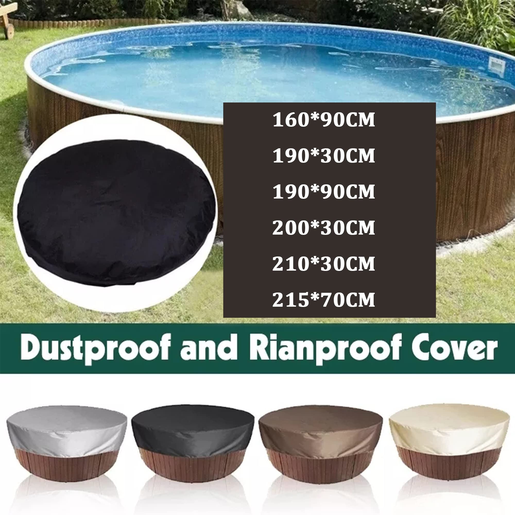 Cubierta Redonda para Bañera de Hidromasaje, Fundas Impermeables para SPA, A Prueba de Polvo, Resistentes A Los Rayos UV, para Exteriores, para Patio, Jacuzzi,Protector de Cubierta
