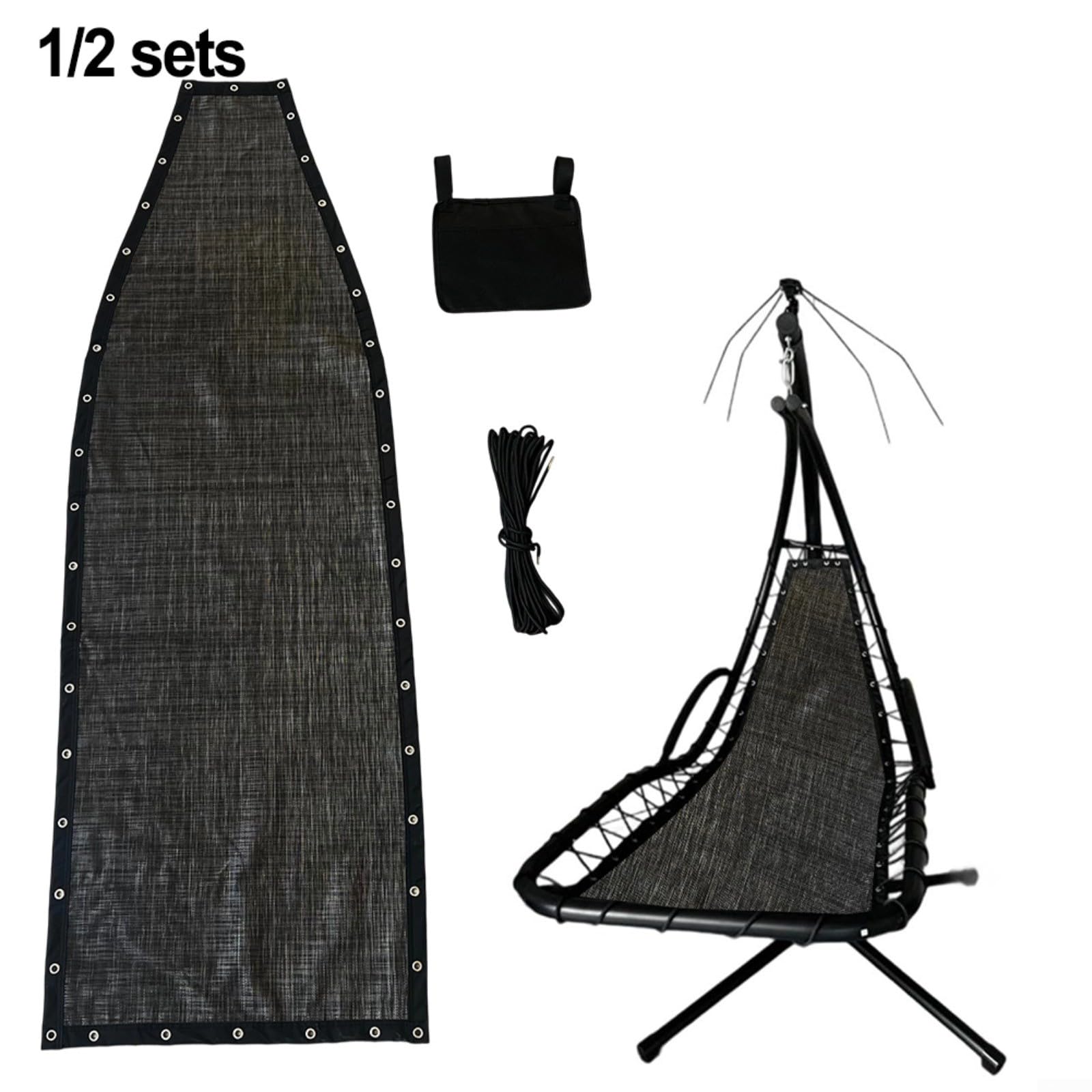 Repuesto de tela de asiento gris negro para silla columpio colgante, 64 x 197 x 23 cm, resistente a la intemperie, para jardín, patio, muebles, pieza de repuesto, kit fácil de instalar (2