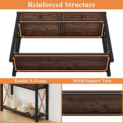 Miniatura 5 de BON AUGURE Mesa de sofá consola con cajón y estante de 5 niveles, madera rústica y marco de metal para sala de estar, entrada u oficina en casa