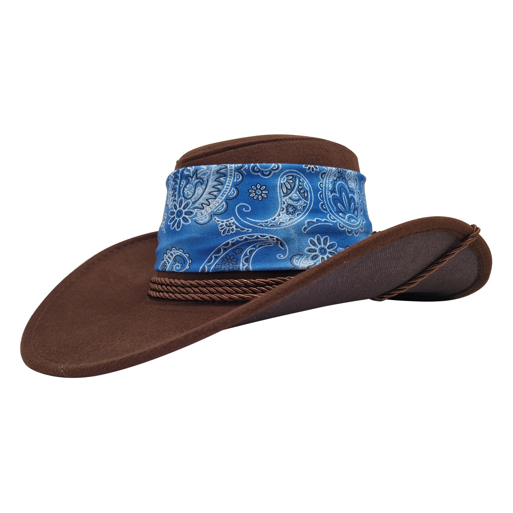 Cowboy Hat Dark Brown Paisley Blue Sun Cap Faux Felt Leather Suede Fancy Dress Party Cowgirl Costume Outfit Western Travel Outdoor Sun Protection Mens Womens
