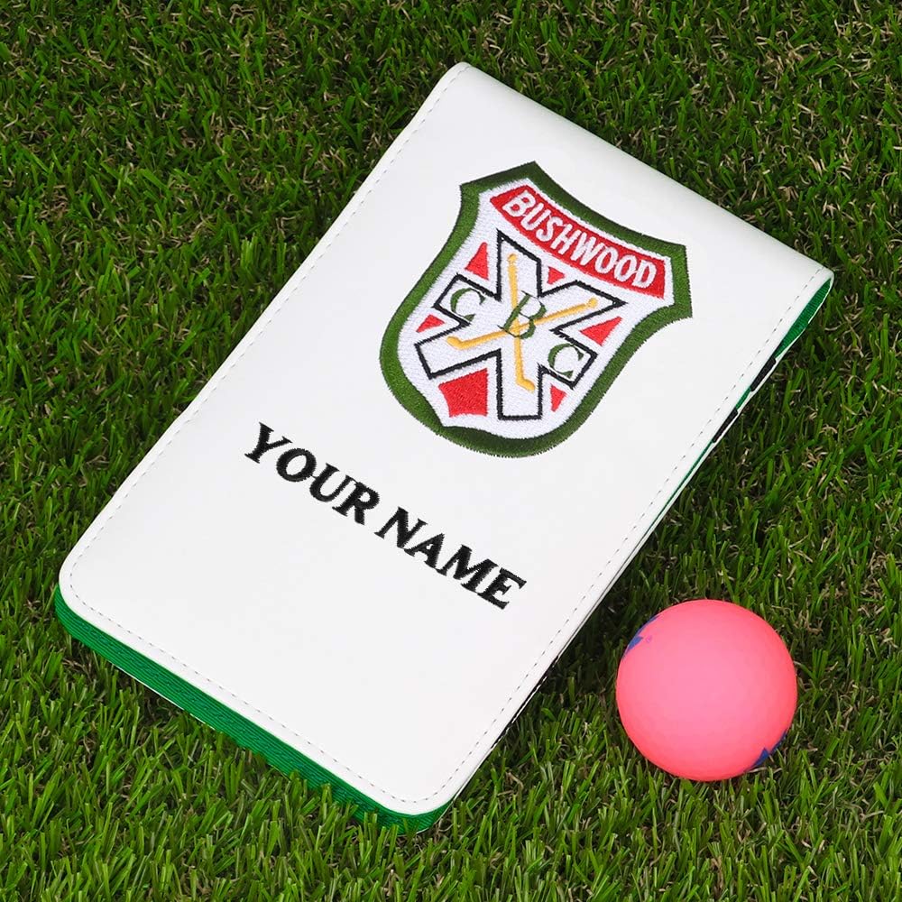 Golf Logo Shield White Leather Golf Scorecard & Yardage Book Holder Cover Also can Customize Your Name Version
