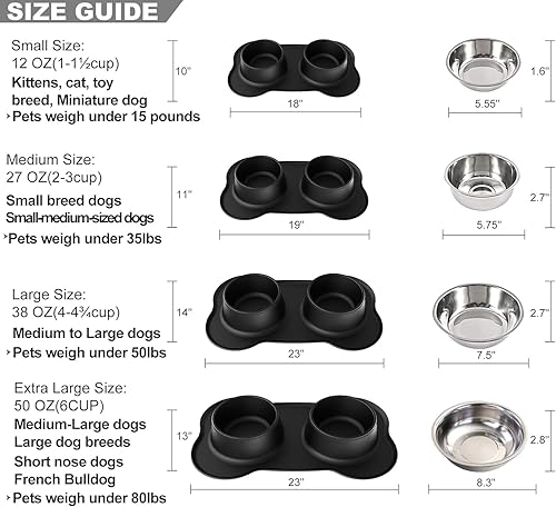 Miniatura 4 de Pet Deluxe Cuencos de acero inoxidable para perros, cuencos para alimentos y agua, cuencos con tapete de silicona antideslizante antiderrames,