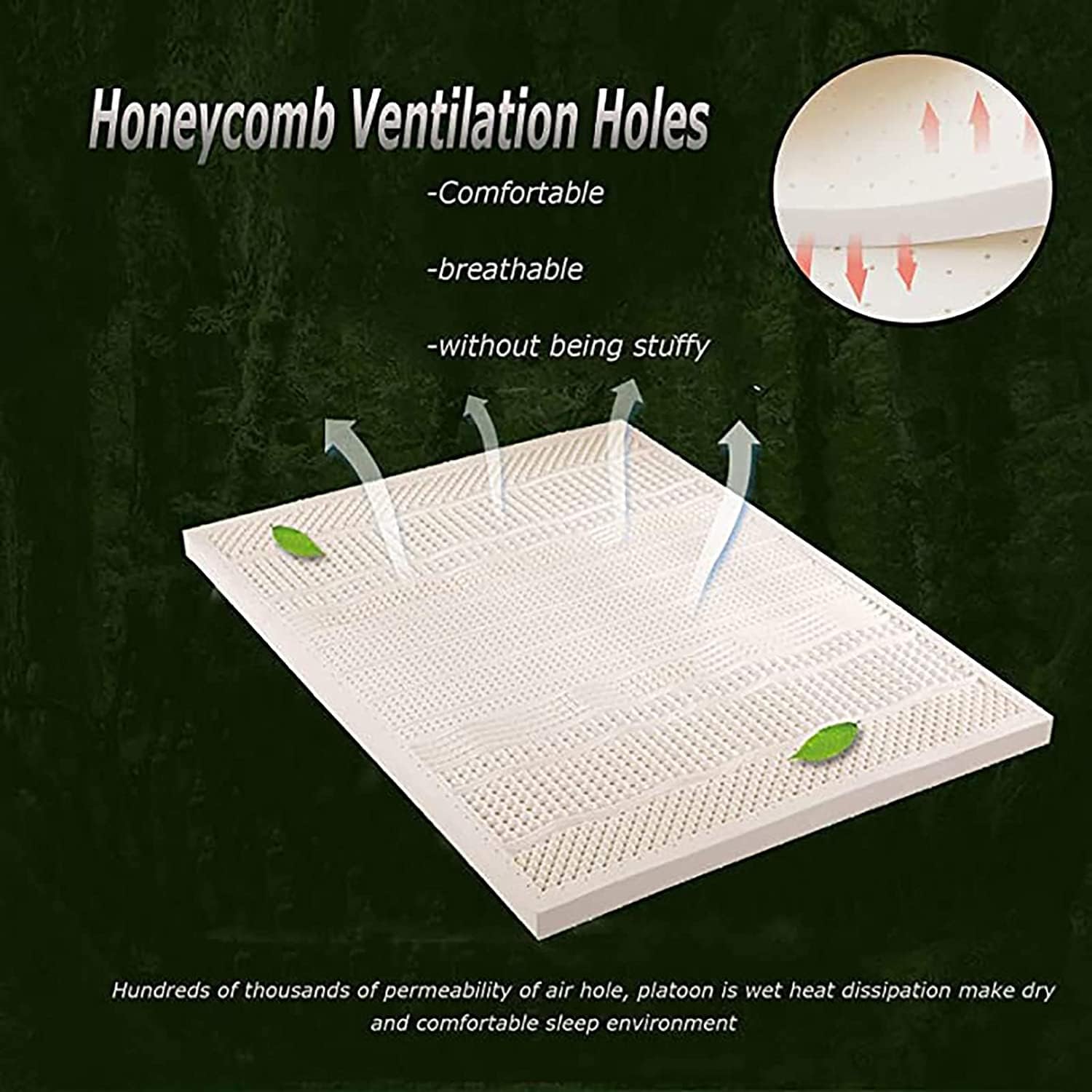 Natural Latex Mattress - 3 Inch OrgaCover, Single/Double/Queen/King Size, Ideal for Hotels & Family Use, 170x200cm (67x79in) - Comfortable Massage Support