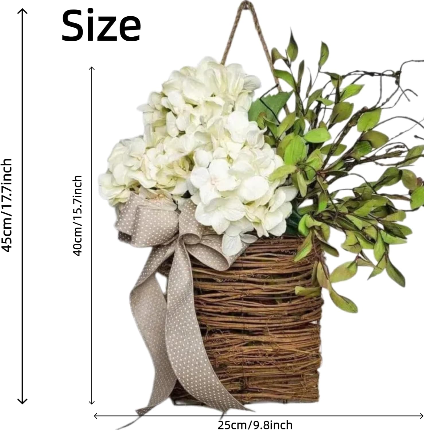 2026 Cream Hydrangea Door Hanger Basket Wreath, Spring Summer Wreaths for Front Door Wildflowers Front Door Basket Wreath Artificial Flower Hanging Basket for Home Farmhouse Seasonal Decor (A)