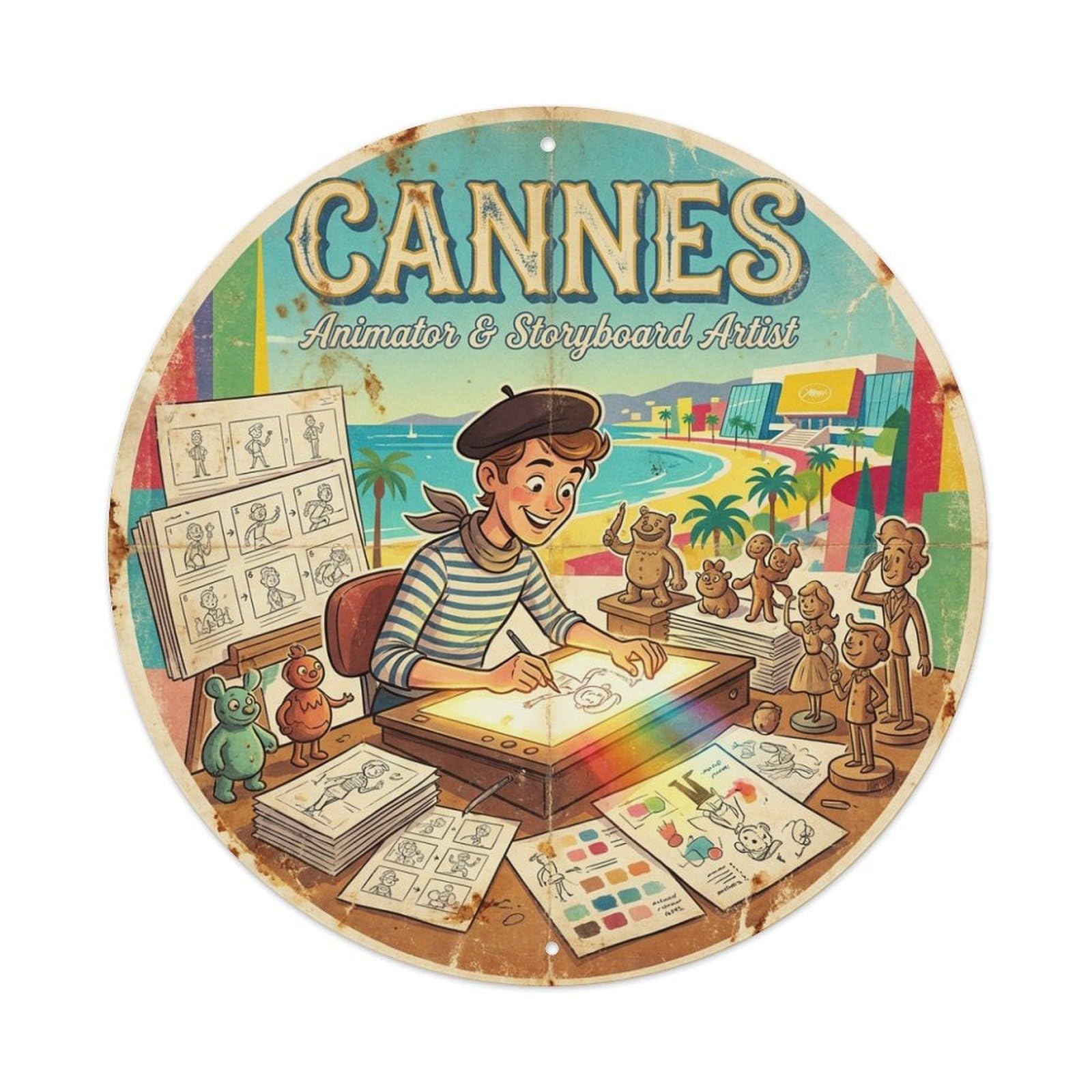Riviera Travel Cartoonist Sketchbook France Cannes Metal Tin Sign