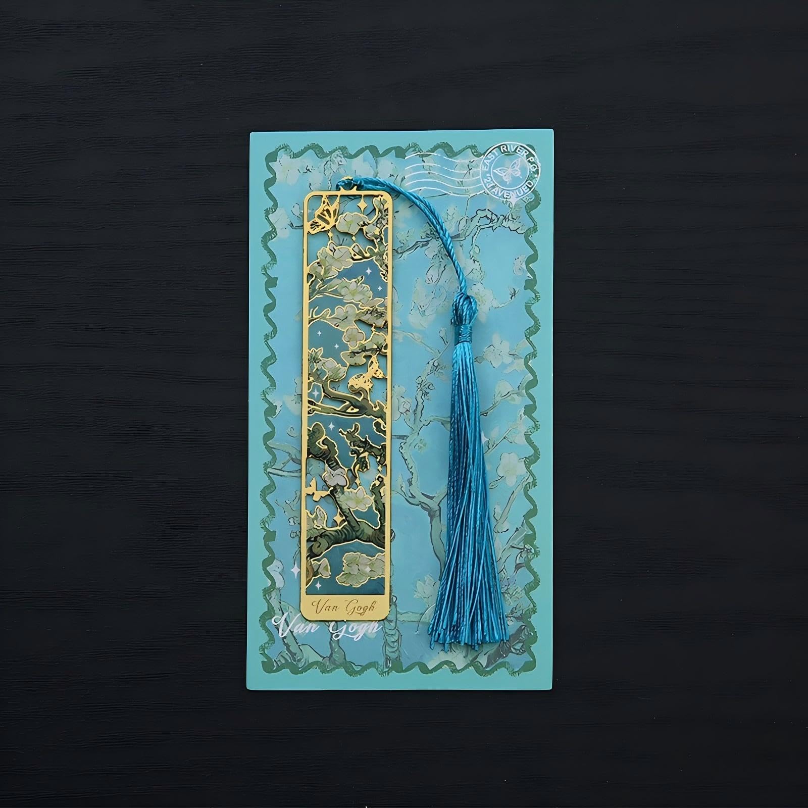 1 Pc Hollow Brass Tassel Bookmark - Van Gogh & Monet Oil Painting Plum Blossom, Durable Vintage Unisex Bookmark, Decorative Art Accessory, Perfect Graduation/Teacher’s Day Gift for Book Lovers