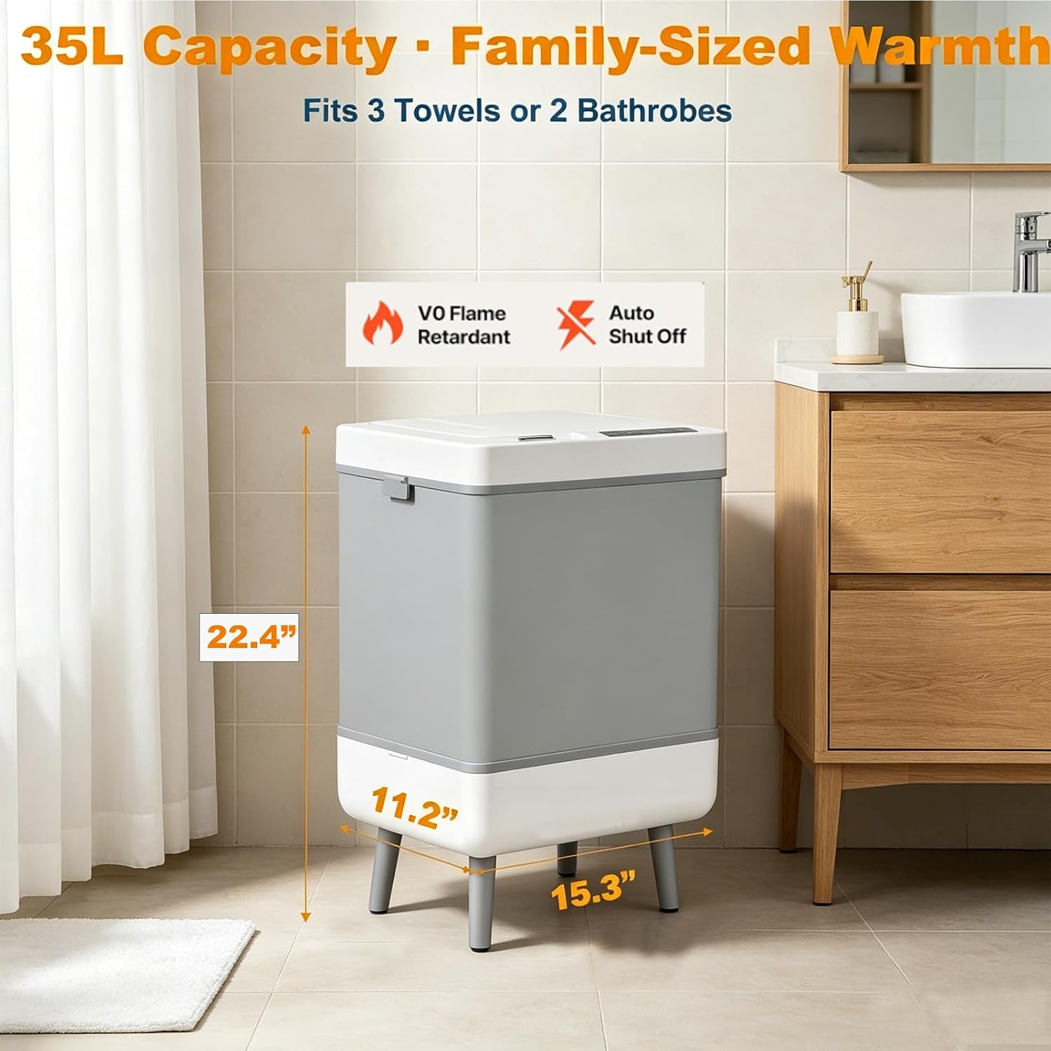 35L Portable Towel Warmer Bucket for Bathroom, Rapid Heating,Hot Towel Warmer with LED Timer Display, Aroma Diffuser, Foldable Towels Steamer for Spa Salon 600W White