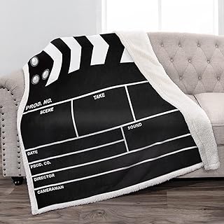 Jekeno Movie Clapboard Black Blanket Soft Warm Print Throw Blanket Ligtweight Durable Cozy for Movie Lover Adult Gift 50"x60"